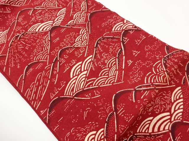 JAPANESE NAGOYA OBI / TSUMUGI / KATAZOME / SEIGAIHA